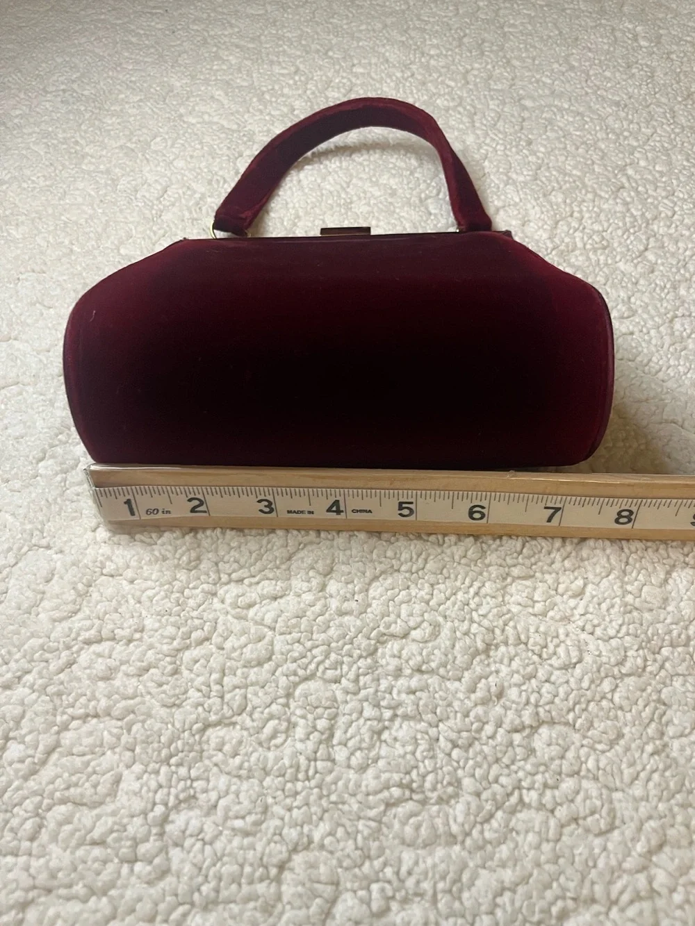 Vintage Saks 5th Avenue Burgundy Velvet Evening Bag Rhinestone Clasp Top Handle - Picture 8 of 9